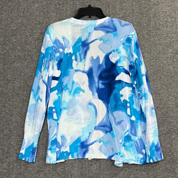 Chico's Size 2 Cardigan Open Front Summer Romance Watercolor Topper Blue - Picture 2 of 7